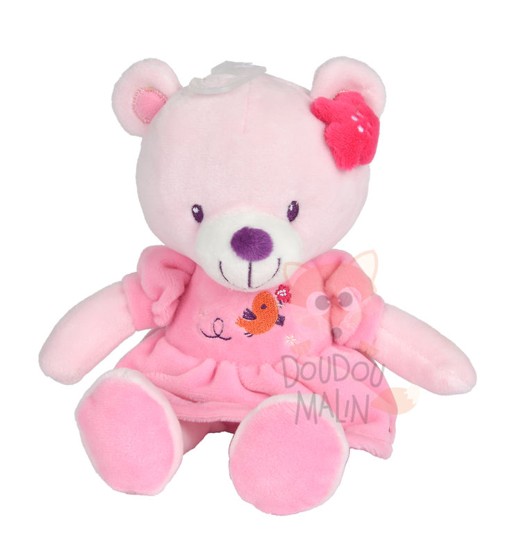 baby comforter bear pink dress bird flower 